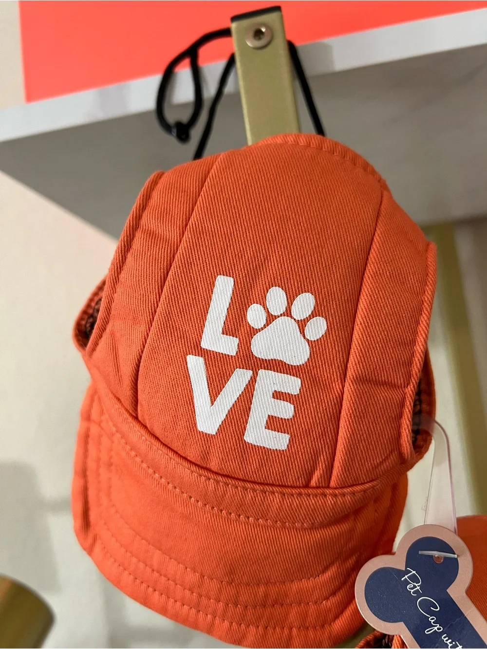 Adult and pet Orange 'LOVE' Paw Print Adjustable Hats Dog Size Medium